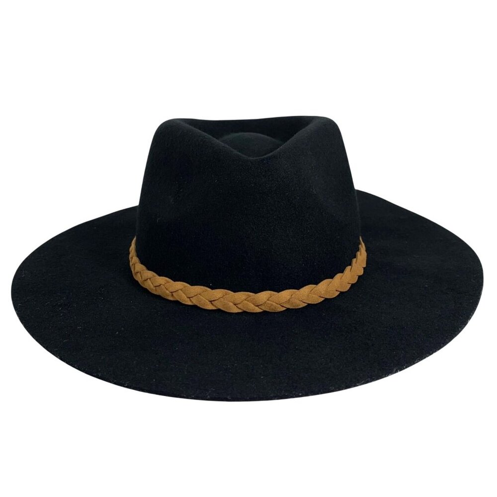 Womens Classic Wide Brim Felt Fedora Travel Western Fashion Hat Braided Band